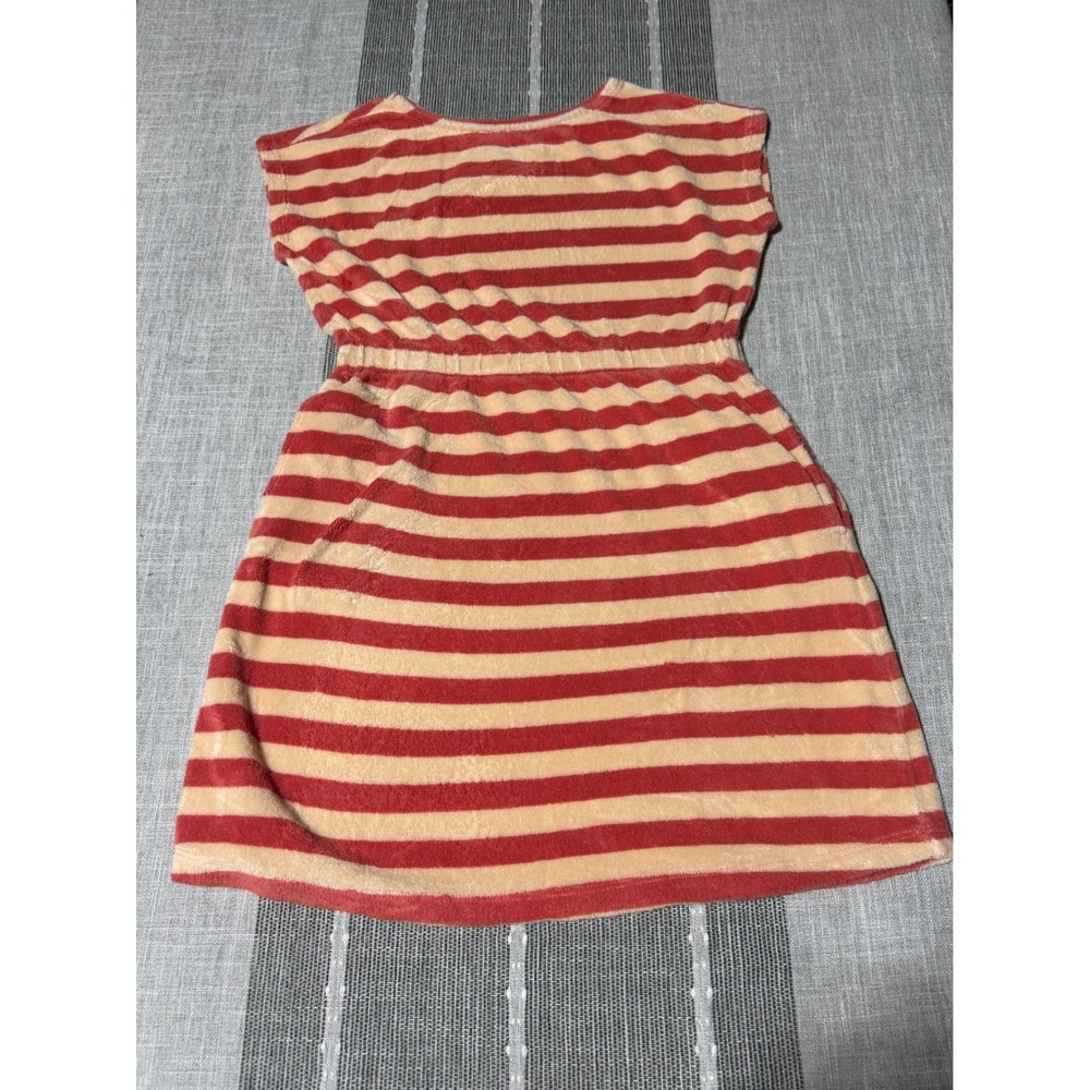 Hanna Andersson Kids Red Orange Striped Terry Cloth Dress Pockets Size 6-7 120cm